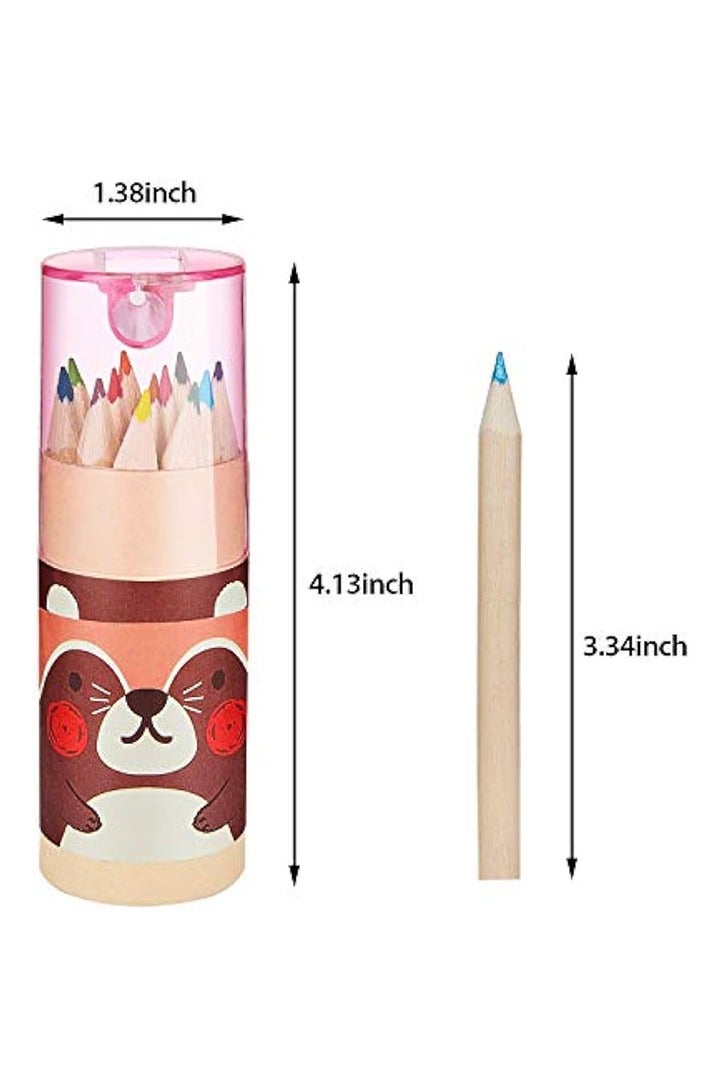 3 حزم القلم الملونة الصغيرة مع الحادة في أنبوب الرسم المحمول الفن الكرتون القلم لمدة 3 سنوات وما يصل الأطفال الكبار الكتابة الرسم الرسم ، 12 ألوان في الأنبوب - Image 2
