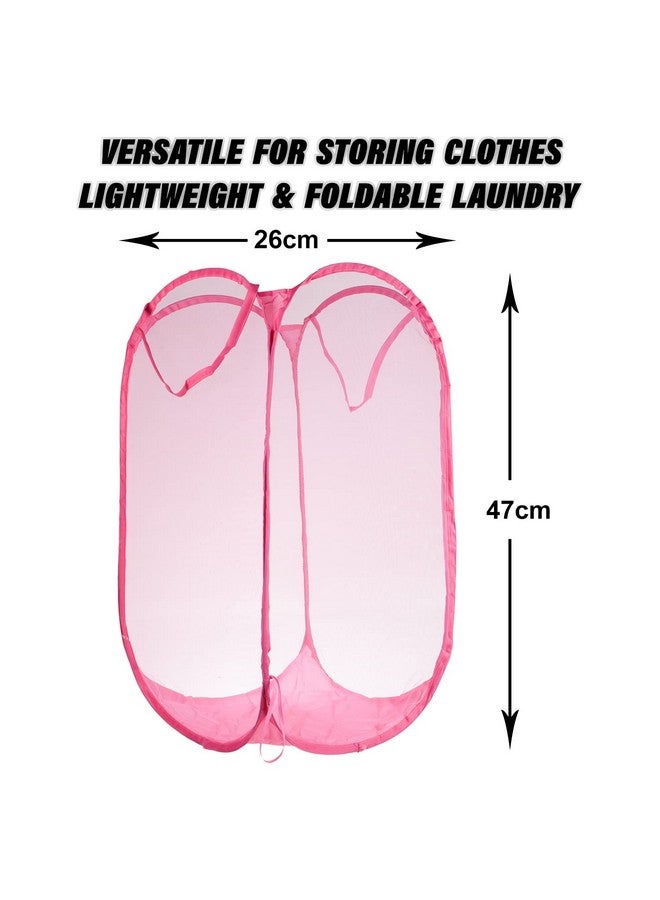 Kuber Industries Laundry Basket | Net Foldable Laundry | Nylon Storage Basket with Handle | Clothes Basket for Home | Hostel | Toy Storage | 20 Liter | Pink - Image 3