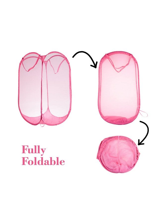 Kuber Industries Laundry Basket | Net Foldable Laundry | Nylon Storage Basket with Handle | Clothes Basket for Home | Hostel | Toy Storage | 20 Liter | Pink - Image 4