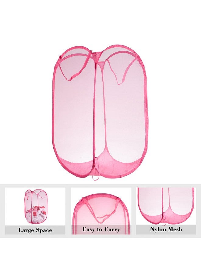 Kuber Industries Laundry Basket | Net Foldable Laundry | Nylon Storage Basket with Handle | Clothes Basket for Home | Hostel | Toy Storage | 20 Liter | Pink - Image 5