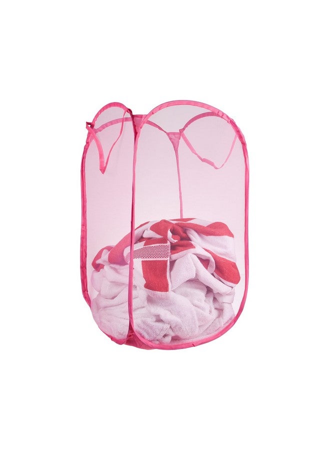 Kuber Industries Laundry Basket | Net Foldable Laundry | Nylon Storage Basket with Handle | Clothes Basket for Home | Hostel | Toy Storage | 20 Liter | Pink - Image 1