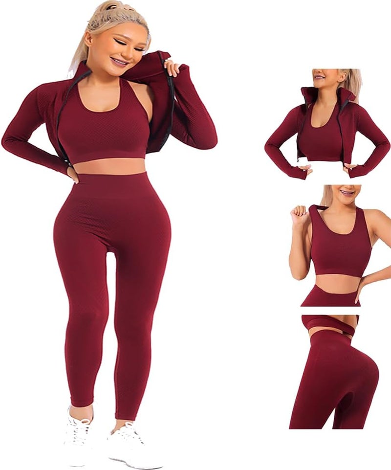 Veriliss 3pcs Seamless Outfit Workout Sets Gym for Women, Fitness Sports School Running Clothes Yoga Sportswear - Image 1