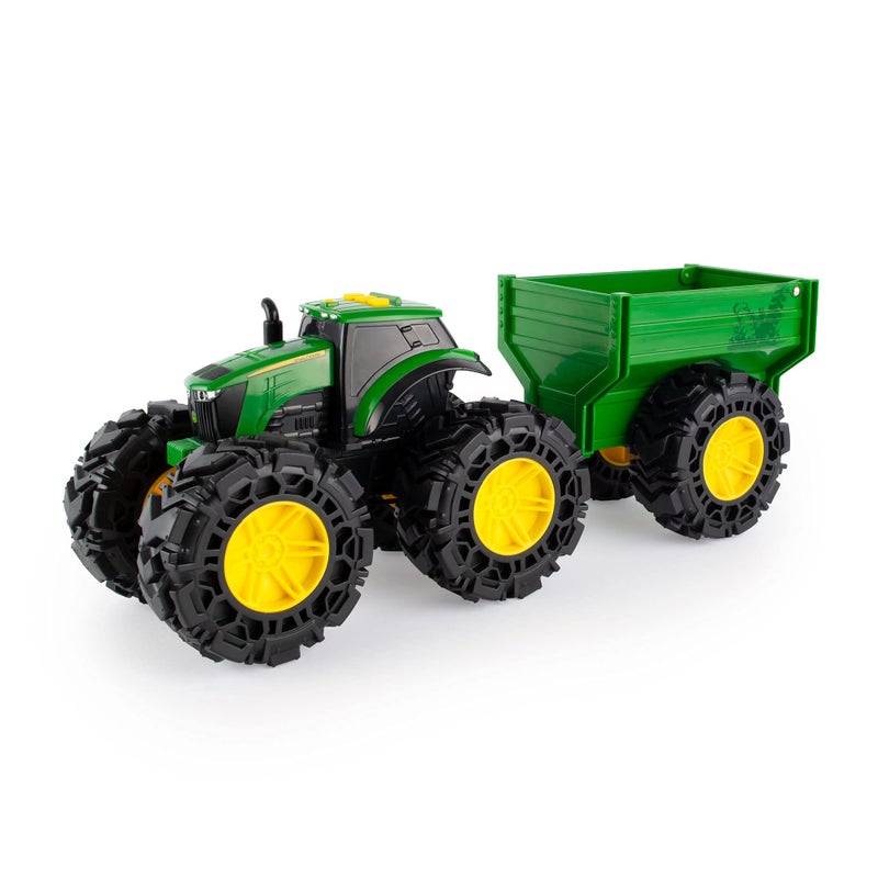 John Deere TOMY Monster Treads  John Deere Tractor Toy and Wagon  Includes Lights Sounds and Monster Truck Tires  John Deere Farm Toys  Ages 3 Years and Up - Image 2
