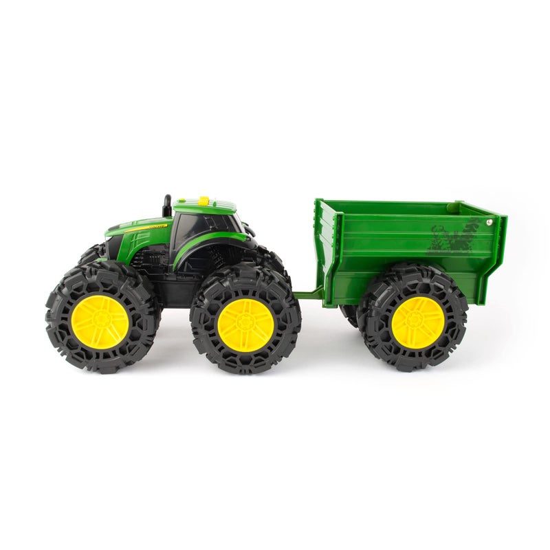 John Deere TOMY Monster Treads  John Deere Tractor Toy and Wagon  Includes Lights Sounds and Monster Truck Tires  John Deere Farm Toys  Ages 3 Years and Up - Image 3