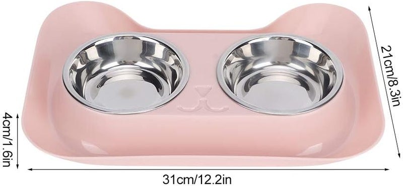 Stainless Steel Pet Cat Double Bowls Feeder, Blue, 31x21x4cm - Durable, Dual Food and Water Design for Cats (Pink) - Image 3
