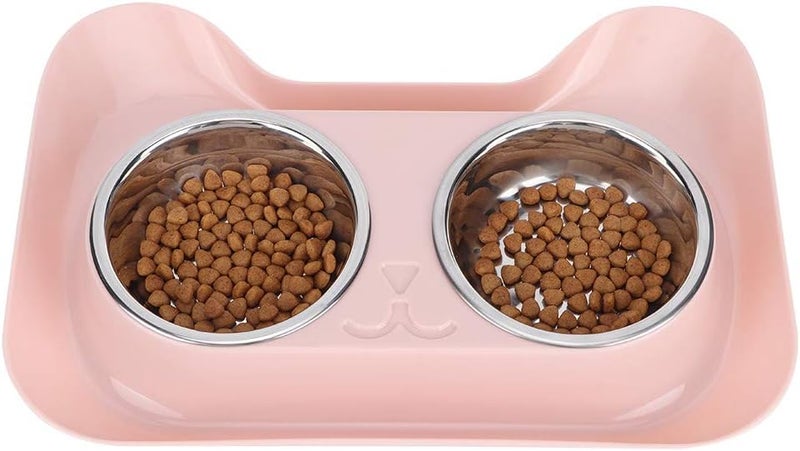 Stainless Steel Pet Cat Double Bowls Feeder, Blue, 31x21x4cm - Durable, Dual Food and Water Design for Cats (Pink) - Image 5