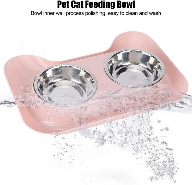 Stainless Steel Pet Cat Double Bowls Feeder, Blue, 31x21x4cm - Durable, Dual Food and Water Design for Cats (Pink) - Image 4