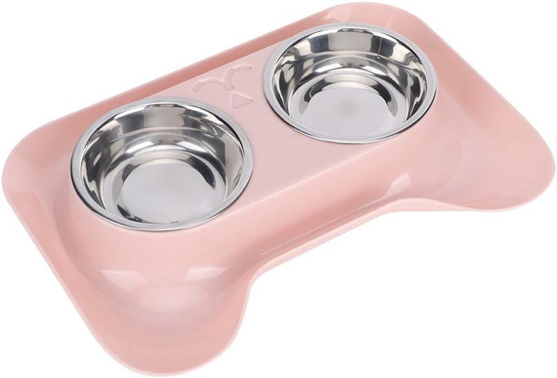 Stainless Steel Pet Cat Double Bowls Feeder, Blue, 31x21x4cm - Durable, Dual Food and Water Design for Cats (Pink) - Image 2