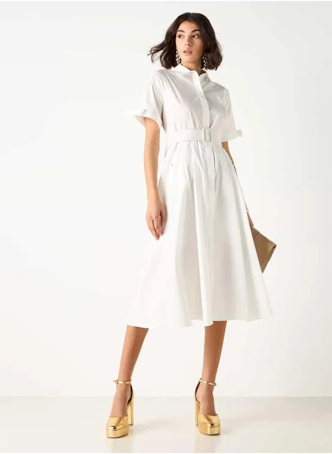 2Xtremz 2Xtremz Collared Shirt Dress with Pockets and Belt