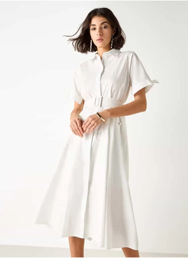 2Xtremz 2Xtremz Collared Shirt Dress with Pockets and Belt