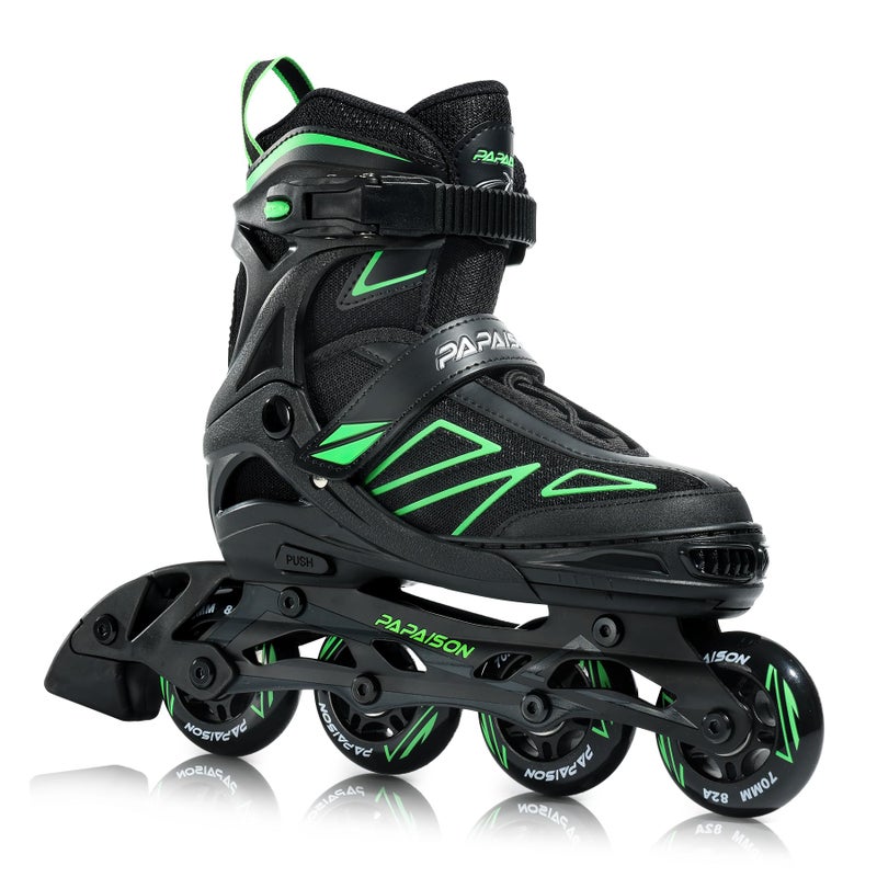 PAPAISON Boys Inline Skates Ages 5-8 8-12, Adjustable Size Beginner Roller Skates Blades for Kids Youth (Green, Medium - Big Kid (1-4 US)) - Image 1