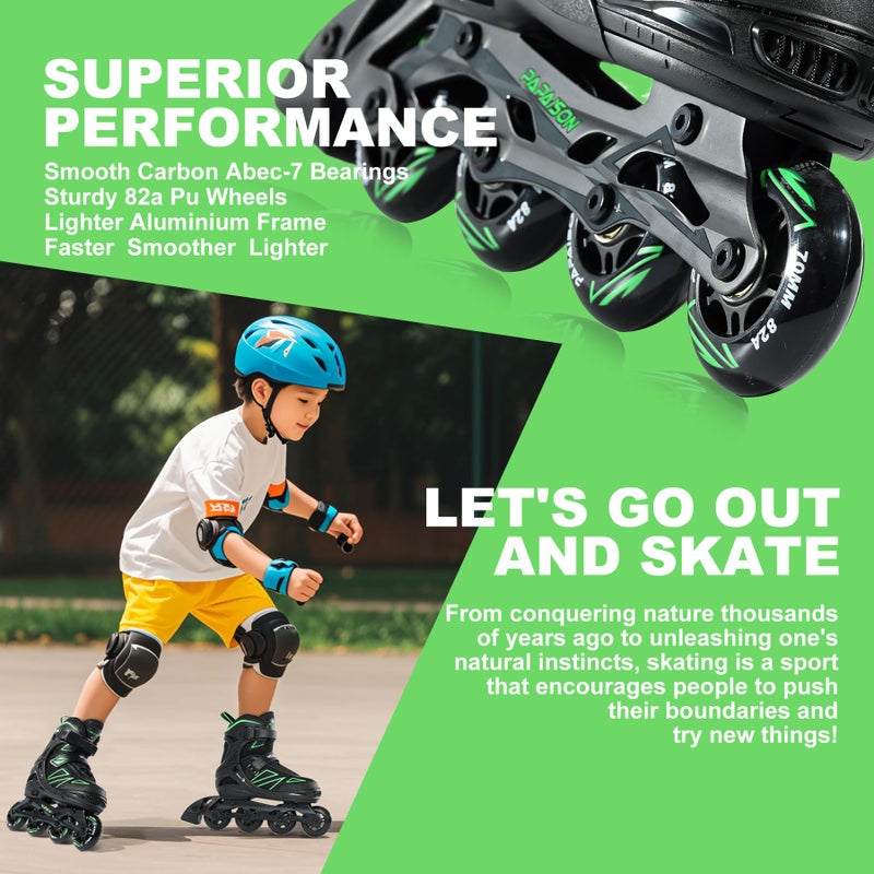 PAPAISON Boys Inline Skates Ages 5-8 8-12, Adjustable Size Beginner Roller Skates Blades for Kids Youth (Green, Medium - Big Kid (1-4 US)) - Image 4