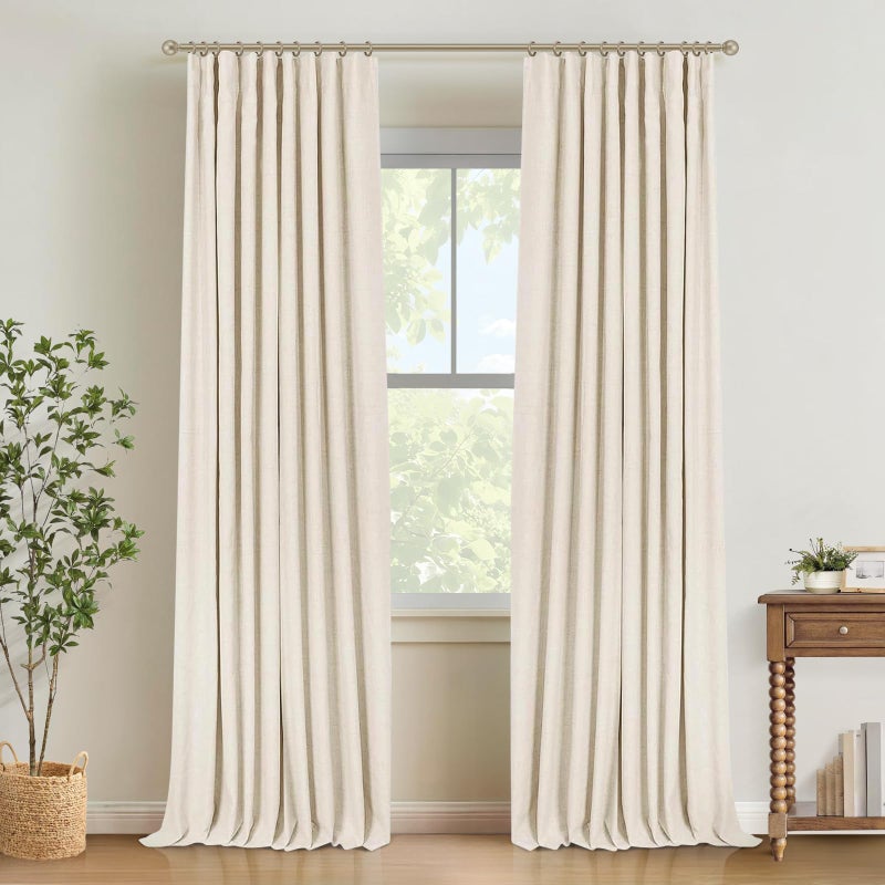 INOVADAY 100% Blackout Curtains for Bedroom, Black Out Curtains 108 Inch Long, Clip Rings Linen Blackout Drapes, Thermal Insulated Room Darkening for Living Room, 2 Panels - Cream,W50xL108 - Image 1