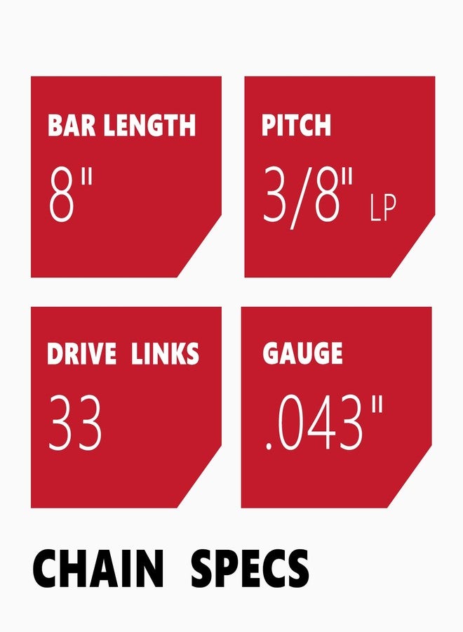 KAKEI 8 Inch Chainsaw Chain 3/8" LP Pitch .043" Gauge 33 Drive Links Fits Ryobi P4361, P5452, Greenworks 20142, Milwaukee M18 FUEL 3004, Poulan 810 EPT, Worx WG349 and More (3 Chains) - Semi Chisel - Image 3