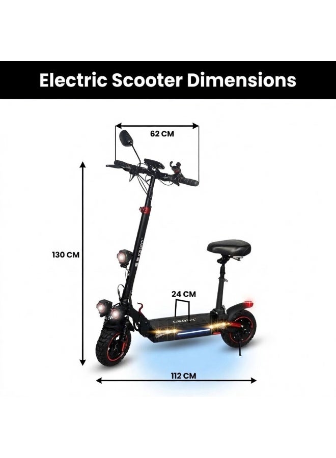 Crony Adult Electric Scooter with Seat, 2000W Motor, Speed 40 km/h, 25 km Range, Max Load 120 kg, Large LCD Display, App Control, Front & Rear Suspension, Triple LED Headlamps, Mobile Phone Holder, Rear View Mirror, LED Lights on Base - Image 4