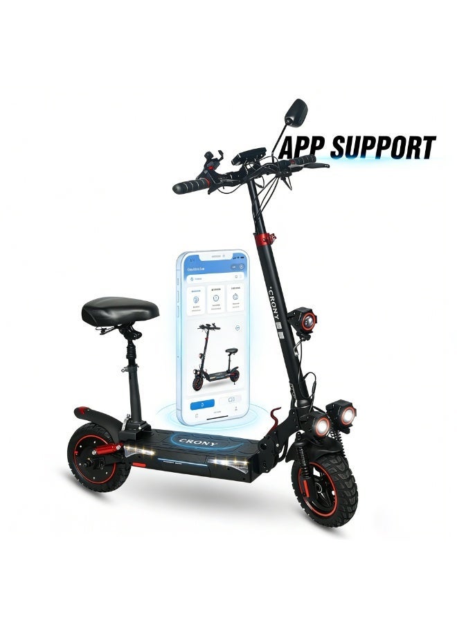 Crony Adult Electric Scooter with Seat, 2000W Motor, Speed 40 km/h, 25 km Range, Max Load 120 kg, Large LCD Display, App Control, Front & Rear Suspension, Triple LED Headlamps, Mobile Phone Holder, Rear View Mirror, LED Lights on Base - Image 5