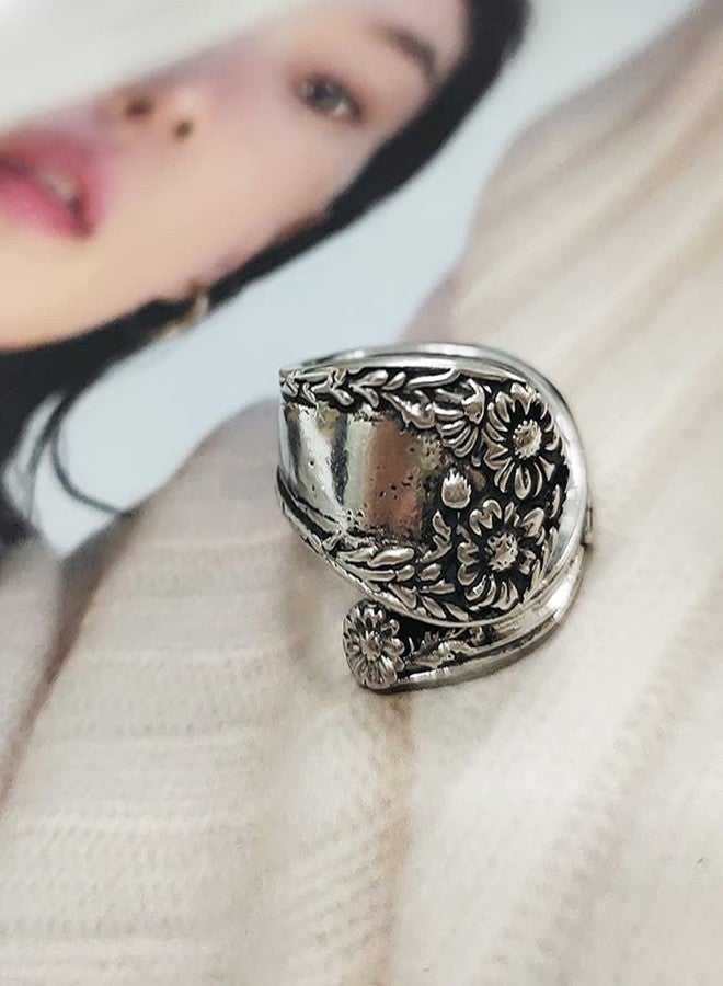 OIDIMS Sunflower Spoon Adjustable Rings Promise Wedding Engagement Statement Boho Vintage Finger Open Ring Extendable Wrap Bands for Women Men Retro Comfort Fit Jewelry - Image 4