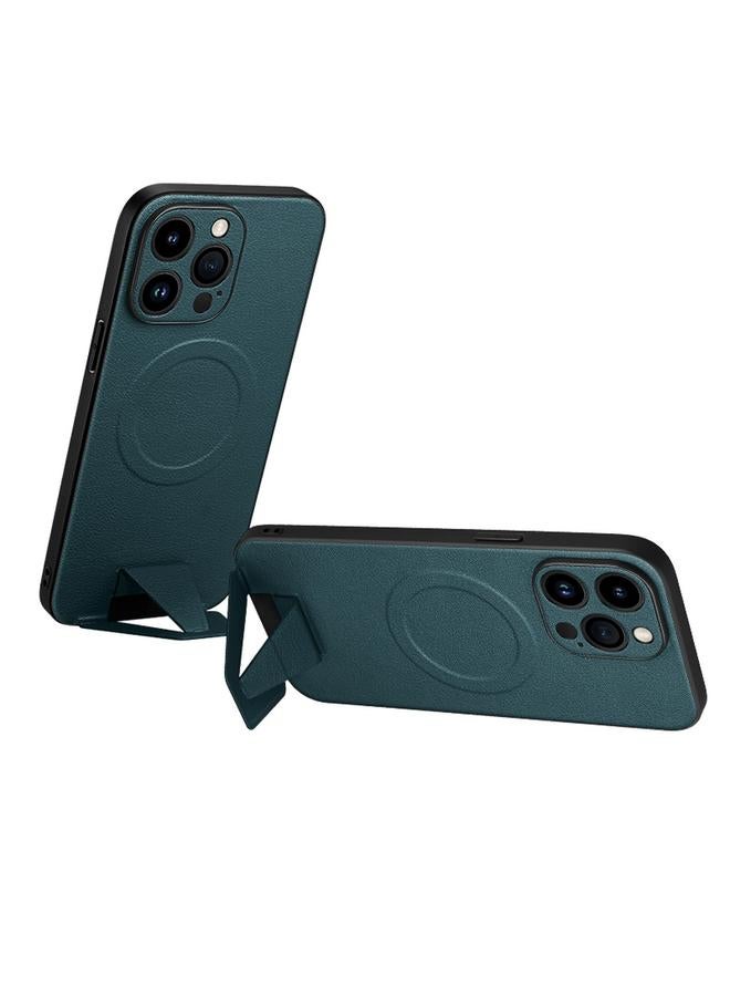 The Bros Case For iPhone 13 Pro Folding Holder Lambskin Texture MagSafe Phone Case