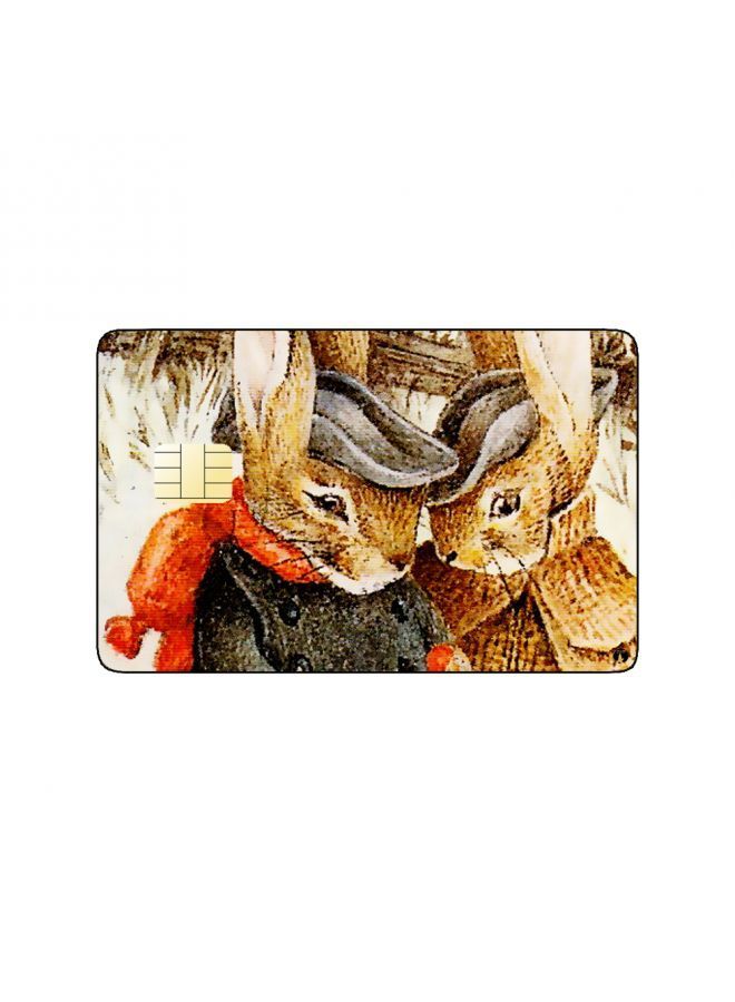RKN PRINTED BANK CARD STICKER Cute Rabbits Vintage Art In Snow - Image 2