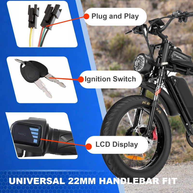 Hizoncore Ebike Full Twist Throttle Fits Ridstar Q20, 48V Plug and Play Throttle 3 Pin Easy Installation, LCD Display with Key Lock, Throttle Grips for Ebike Motorcycle Scooter - Image 5