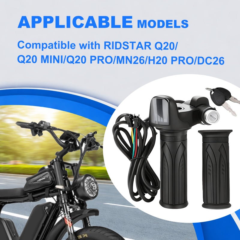 Hizoncore Ebike Full Twist Throttle Fits Ridstar Q20, 48V Plug and Play Throttle 3 Pin Easy Installation, LCD Display with Key Lock, Throttle Grips for Ebike Motorcycle Scooter - Image 2