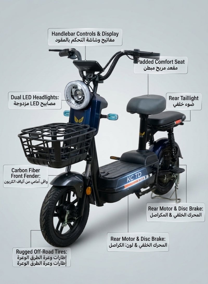High-Performance 800W Electric Scooter – 48V 12000mAh Long-Range Commuter with 60 km/h Top Speed, Durable All-Terrain Design, and Enhanced Stability - Image 5