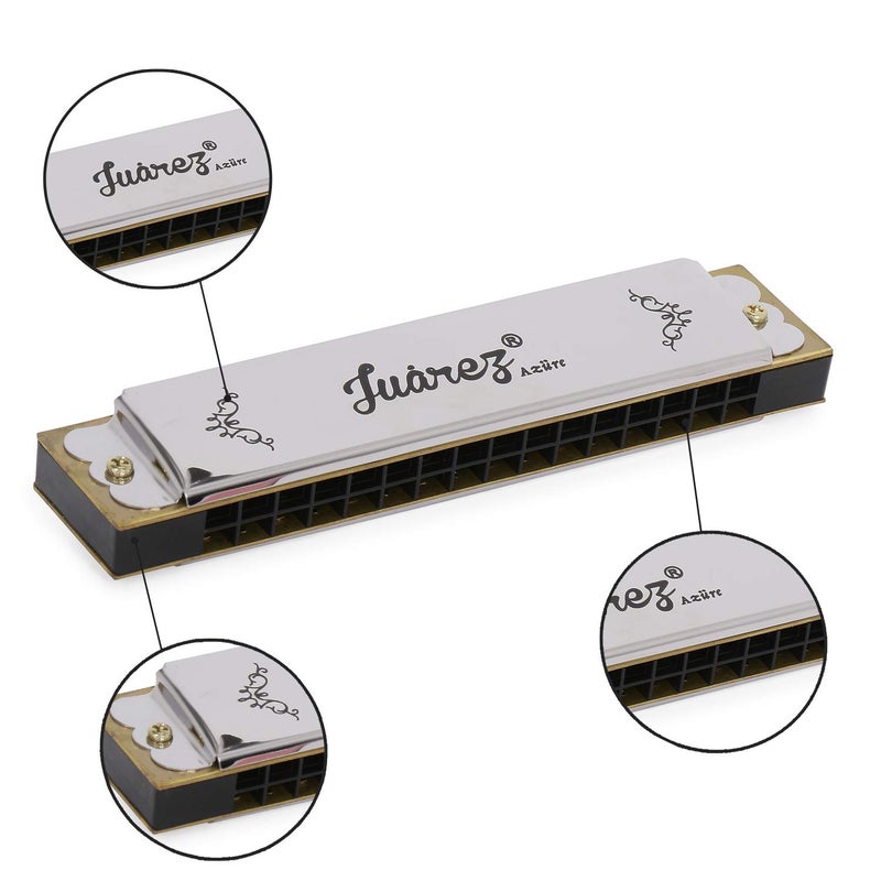 Juarez JRH16A 16 Holes Harmonica Key of C Scale | Mouth Organ | Cover - Stainless iron | Comb - Abs | Reed – Brass Silver - Image 2
