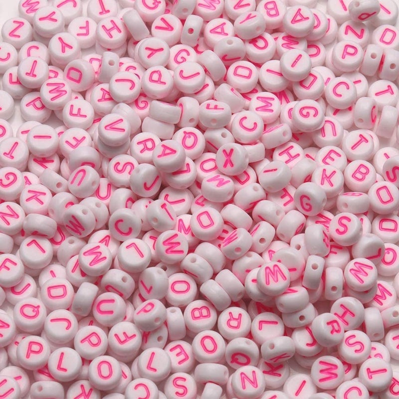 Nitopupu Acrylic Letter Beads Alphabet Pink Letter White Cube Beads For Friendship Bracelets And Gifts Souvenir Jewelry Making(7 * 4Mm Round 1000Pcs) - Image 1