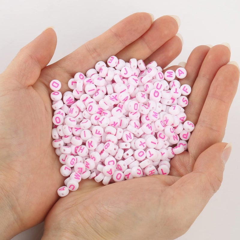 Nitopupu Acrylic Letter Beads Alphabet Pink Letter White Cube Beads For Friendship Bracelets And Gifts Souvenir Jewelry Making(7 * 4Mm Round 1000Pcs) - Image 2