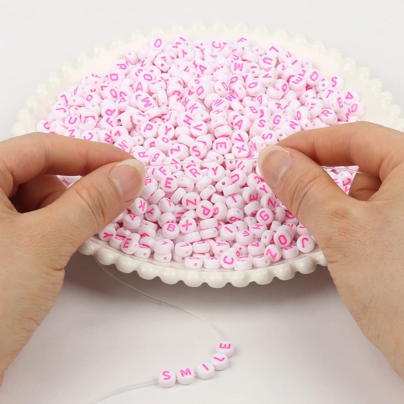 Nitopupu Acrylic Letter Beads Alphabet Pink Letter White Cube Beads For Friendship Bracelets And Gifts Souvenir Jewelry Making(7 * 4Mm Round 1000Pcs) - Image 3