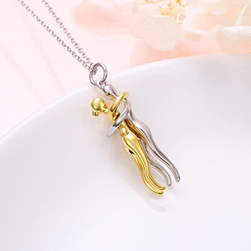 FLYOW Hug Couple Necklace S925 Sterling Silver Hugging Necklace Beloved Jewelry for Him and Her,Lover Valentines day Gift Gold - Image 4