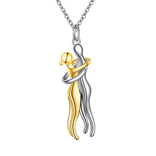 FLYOW Hug Couple Necklace S925 Sterling Silver Hugging Necklace Beloved Jewelry for Him and Her,Lover Valentines day Gift Gold - Image 1