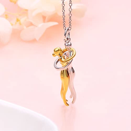 FLYOW Hug Couple Necklace S925 Sterling Silver Hugging Necklace Beloved Jewelry for Him and Her,Lover Valentines day Gift Gold - Image 2