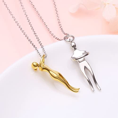 FLYOW Hug Couple Necklace S925 Sterling Silver Hugging Necklace Beloved Jewelry for Him and Her,Lover Valentines day Gift Gold - Image 3