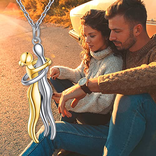 FLYOW Hug Couple Necklace S925 Sterling Silver Hugging Necklace Beloved Jewelry for Him and Her,Lover Valentines day Gift Gold - Image 5