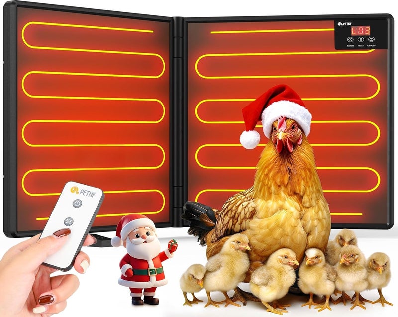 petnf Chicken Coop Heater Inside Coop with Remote Control, 180W Foldable Radiant Heaters, 30''x12'' Large Heating Panel Warmer for Cozy Winter with Adjustable Timer and Temp, Safer Than Brooder Heat Lamp - Image 1