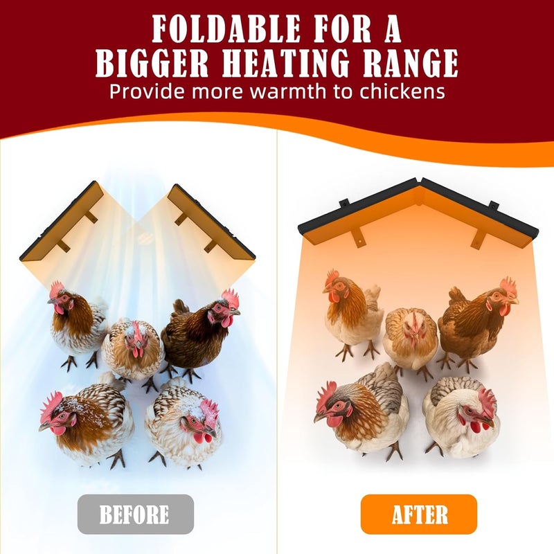 petnf Chicken Coop Heater Inside Coop with Remote Control, 180W Foldable Radiant Heaters, 30''x12'' Large Heating Panel Warmer for Cozy Winter with Adjustable Timer and Temp, Safer Than Brooder Heat Lamp - Image 2