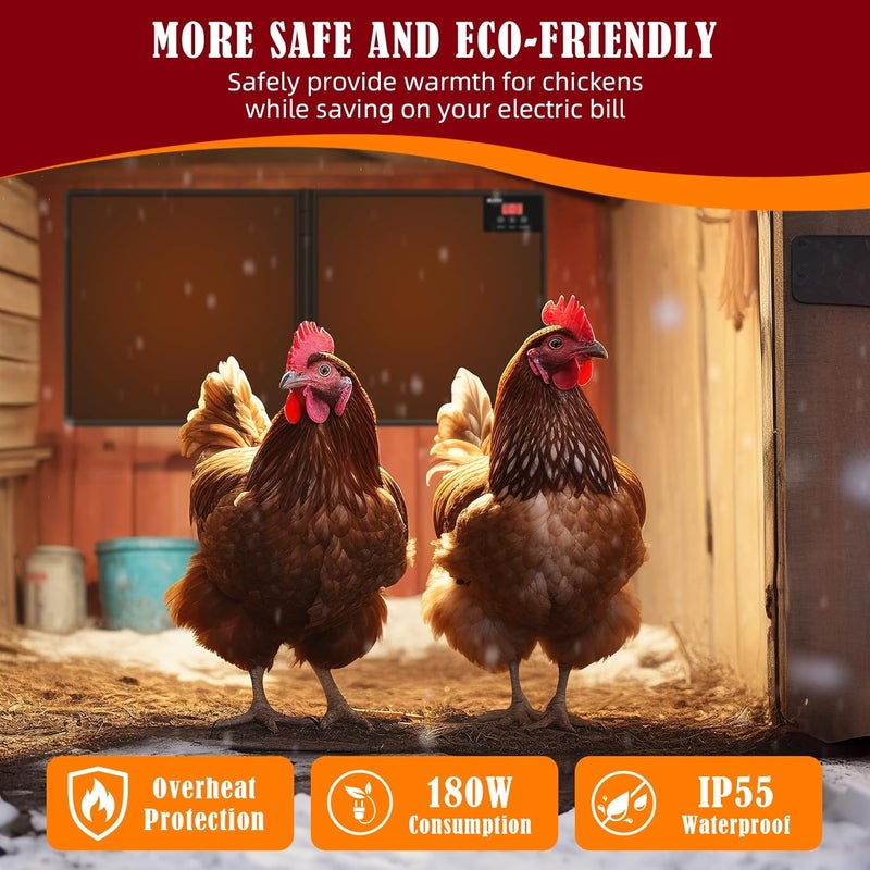 petnf Chicken Coop Heater Inside Coop with Remote Control, 180W Foldable Radiant Heaters, 30''x12'' Large Heating Panel Warmer for Cozy Winter with Adjustable Timer and Temp, Safer Than Brooder Heat Lamp - Image 4