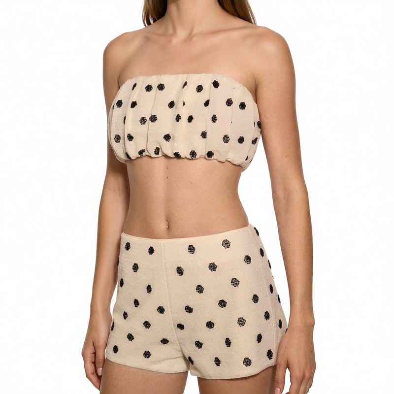 Women's Off-Shoulder Tube Top and Mid-Rise Shorts Set with Beaded Detail