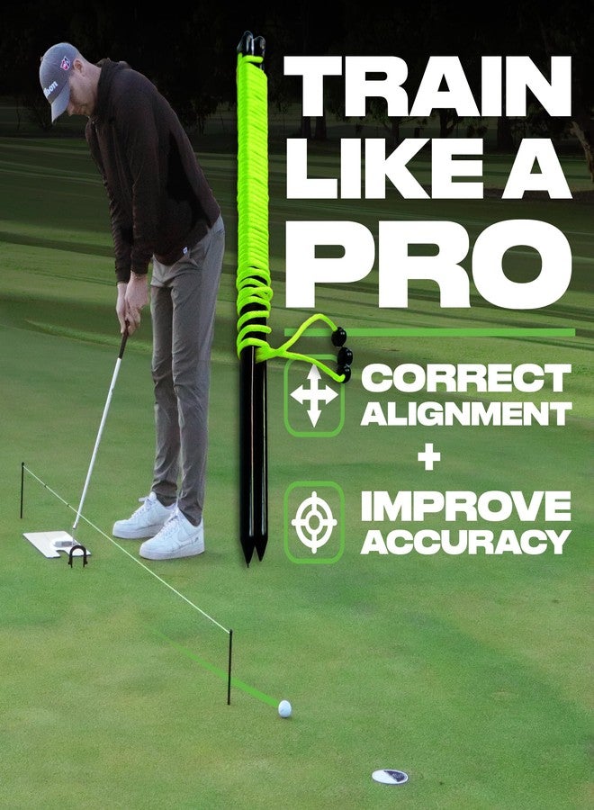 BACK 2 BASICS Golf Putting String Line Triple Bead Alignment, Neon Green Visual Guide Putter Alignment Tool for Indoor & Outdoor Practice, Distance Control Golf Putting Aid for Precision Line Accuracy - Image 2