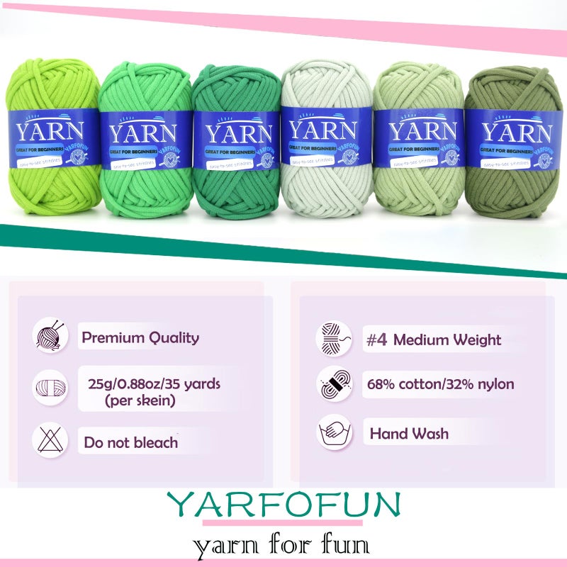 YARFOFUN 6 Pack Cotton Crochet Yarn for Beginners - Olive Avocado Green with Easy-to-See Stitches - Image 4
