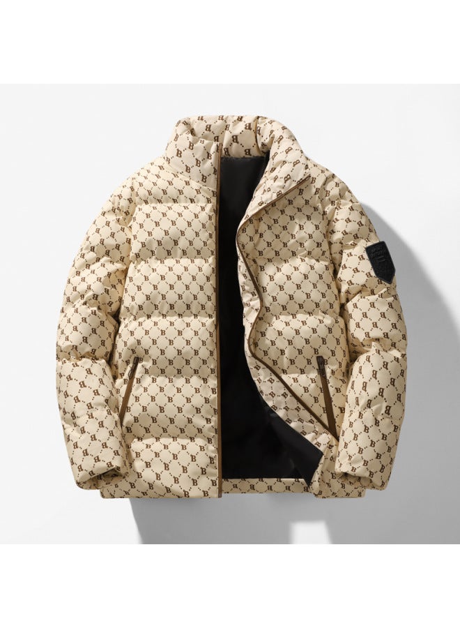 Letter Style Stand-up Collar Cotton Jacket For Winter, Popular Thickened Warm Cotton Coat For Men And Women, Versatile Outerwear Casual Cotton Jacket