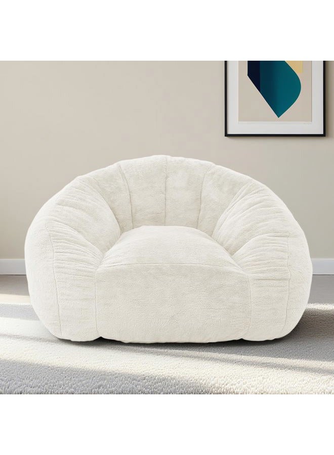 MUKAVA Giant Bean Bag Chair for Adults, Soft Faux Fur Bean Bag Couch, Oversized Cozy Stuffed Floor Sofa Large Reading Chair, Comfy Bean Bag Sofa for Living Room, Bedroom & Dorm, Beige - Image 1