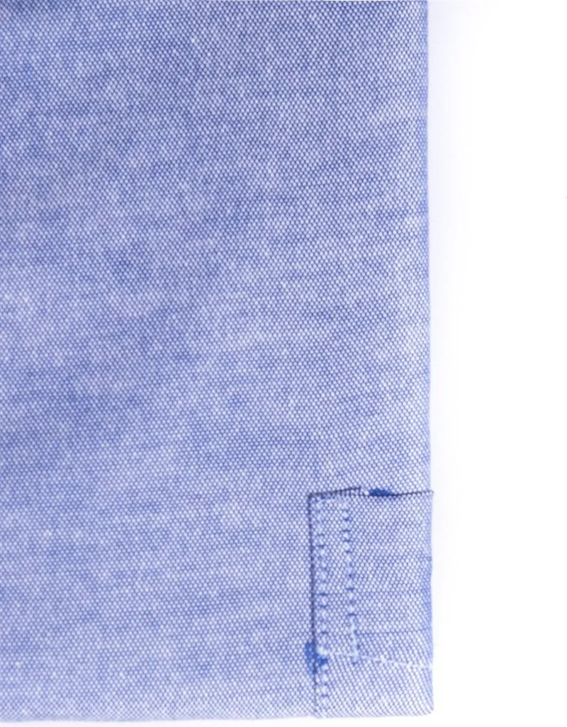 تودورس Men's Big Size Plus Size Long Sleeve Cotton Oxford Texture Single Pocket Navy Blue Button-Down Collar Shirt