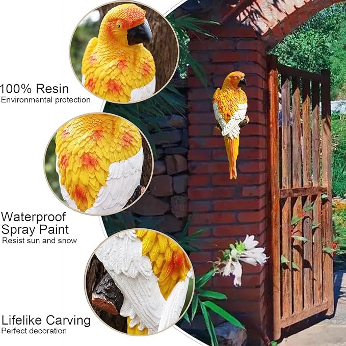 The Decorshed Stylish Wall Parrots for Garden Tree Decor, 4 Colors, Parrot for Garden, Home Decoration, Birds for Lawn- Yellow - Image 4