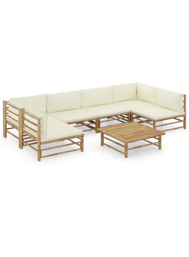 vidaxl 7 Piece Garden Lounge Set with Cream White Cushions Bamboo 3058233 - Image 2