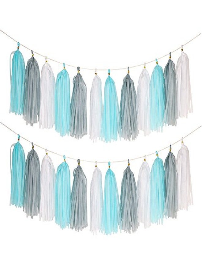 AWESON PARTY 23 Pcs Blue White Happy Birthday 1st Baby Shower Party Wedding Favors Hanging Decorations Kit with Paper Tissue Flowers Tassel Hangings and Dots Garlands Decorations - Image 3