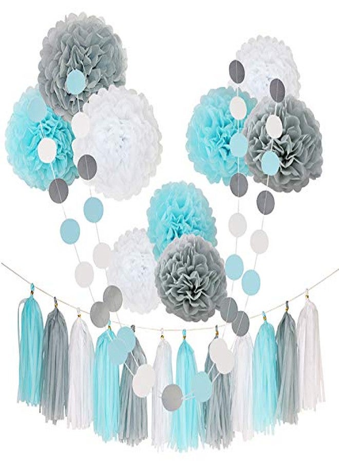 AWESON PARTY 23 Pcs Blue White Happy Birthday 1st Baby Shower Party Wedding Favors Hanging Decorations Kit with Paper Tissue Flowers Tassel Hangings and Dots Garlands Decorations - Image 1