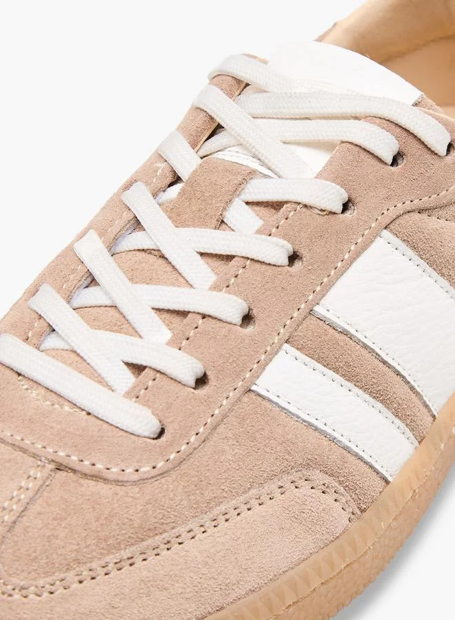 Duchini BEIGE Women Lace-Up Leather Ankle Sneakers for Women | Best Price UAE