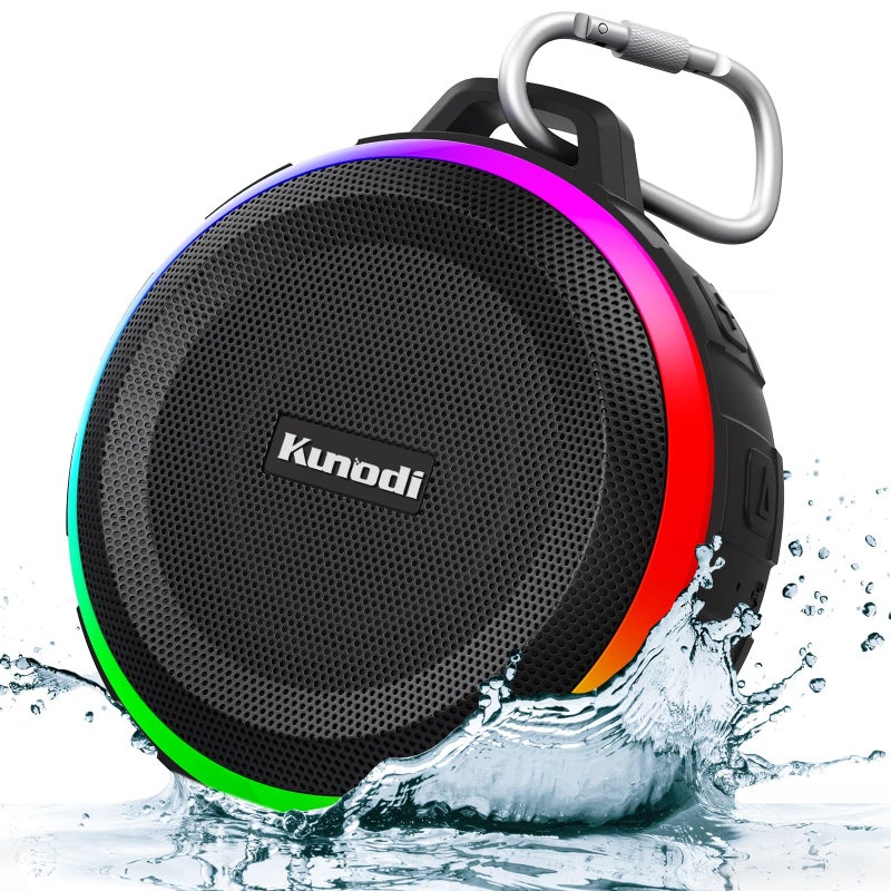 Kunodi Bluetooth Shower Speaker with IPX7 Waterproof, Dynamic Lights, Crisp Clear Sound, True Wireless Stereo, Clip Portable for Pool Beach Boat Kayak Float Golf Gift - Image 1